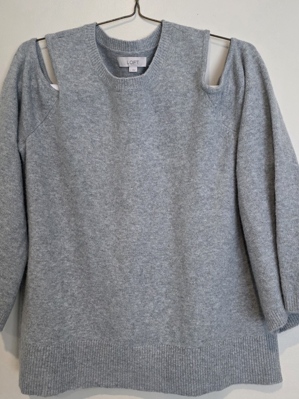 Womens LOFT Gray Cold-Shoulder Crewneck Sweater L